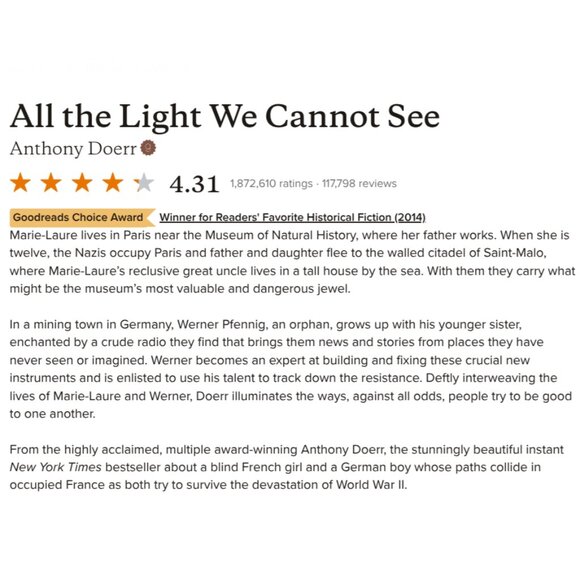 4/$30 Bundle; Novel: "All the Light We Cannot See" by Anthony Doerr - Picture 3 of 9